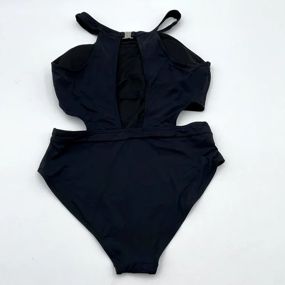Holipick Black One-Piece Monokini‎ Swimsuit High Neck Cutout Snap/Hook Closure - Picture 6 of 17